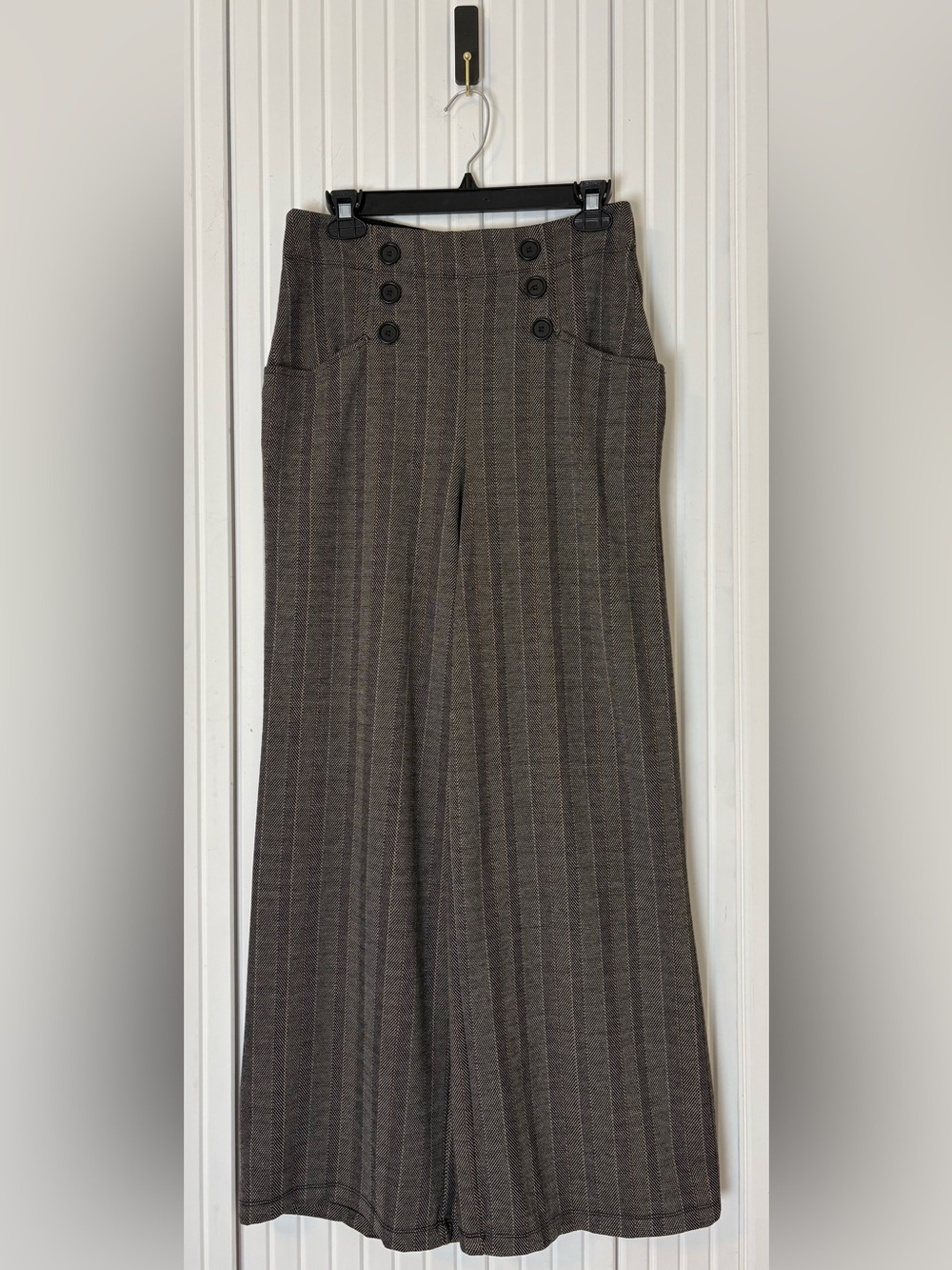 Max Studio Wide Leg Herringbone Sailor Pants L Dark Academia Professor Scholar